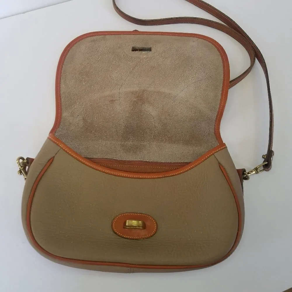 Vintage Dooney & Bourke 70's Over Pebble Leather Over Under Taupe Crossbody Bag